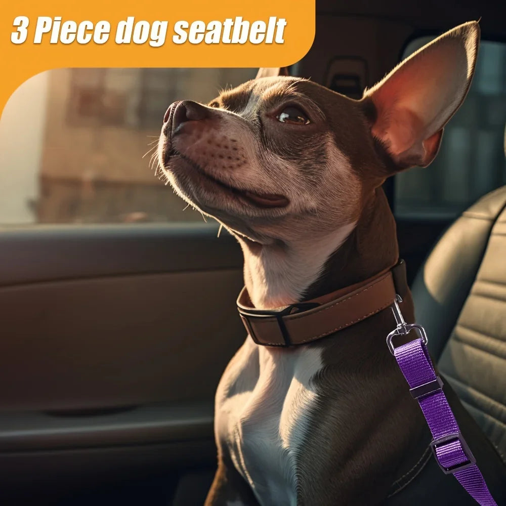 Solid Color Two-in-one Pet Car Seat Belt Nylon Lead Leash Backseat Safety Belt Adjustable Dogs Harness Collar Pet Accessories