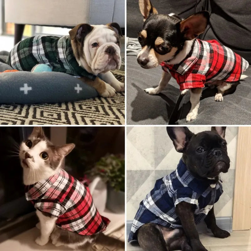 Dog Shirts British Style Plaid Pet Dog Clothes for Small Dogs Cotton Puppy Cat Clothing French Bulldog Vest Chihuahua Summer