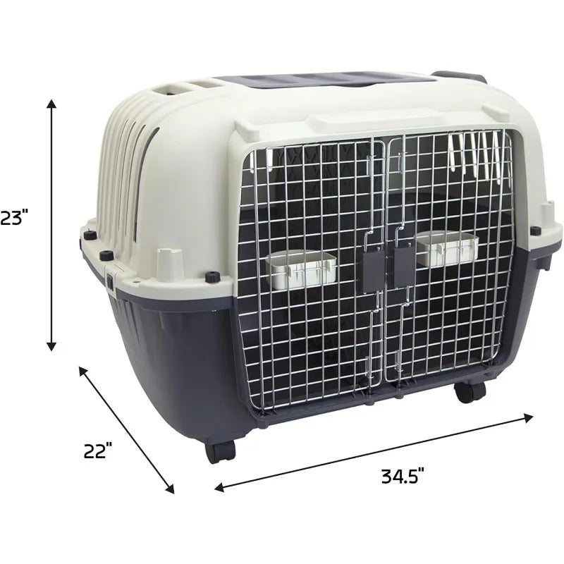 Plastic Kennels Rolling Plastic Wire Door Travel Dog Crate, Collabsible Kennel, 22.1" L x 23.3" W x 30.6" H