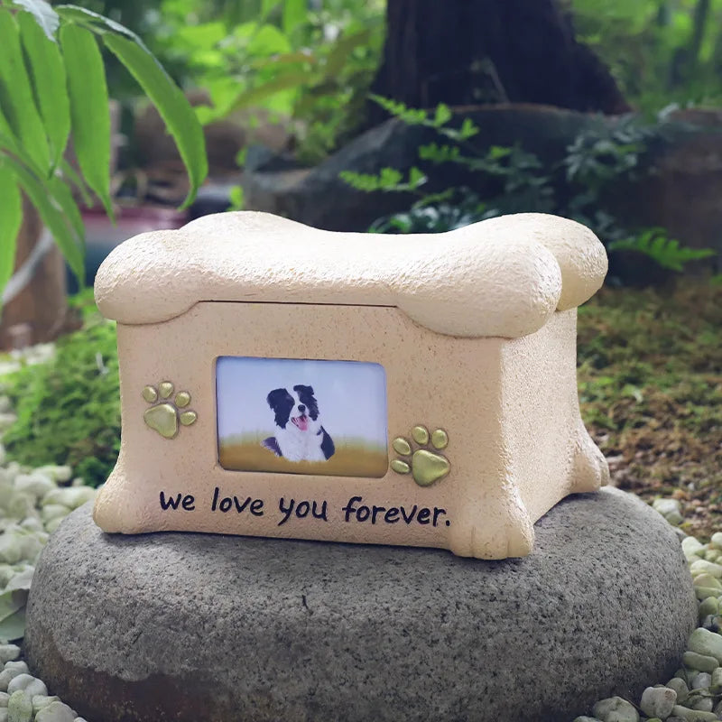 Creative Resin Creative Pet Dog Cinerary Casket with Photo Frame Kitten Puppy Animal Memorial Funeral Supplies Decorative Crafts
