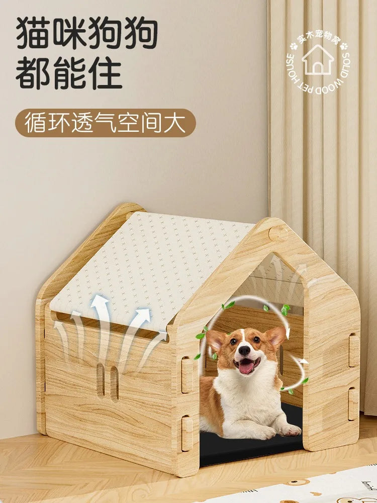 Solid Wood Pet House, Cat and Dog Kennel, Pet Furniture, Indoor Cat and Dog Bed, Portable and Easy To Install, Breathable