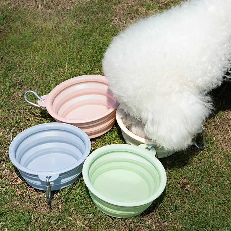 Dog Folding Silicone Bowl Outdoor Travel Foldable Portable Cat Food Water Container Feeding Tray Bowl Dog Bowls Pet Supplies