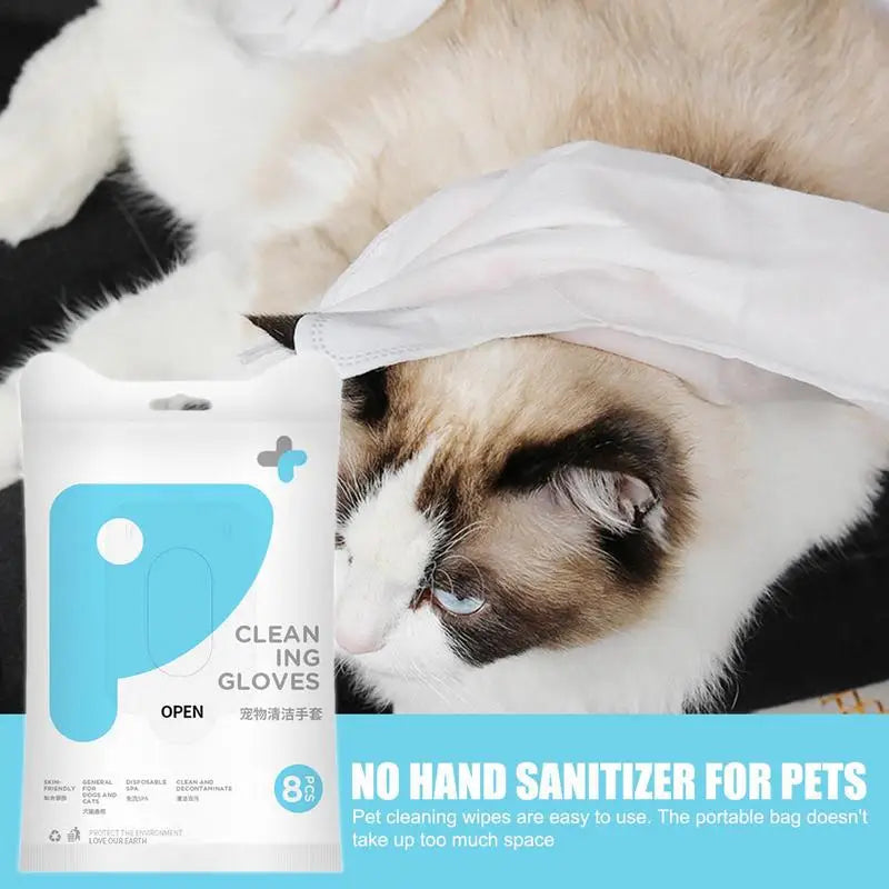 8pcs Pet No Washing Gloves Cats And Dogs Deodorizing Bathing Grooming Easy To Use Just Lather-Wipe Dry Ideal Pets Cleaning Wipes