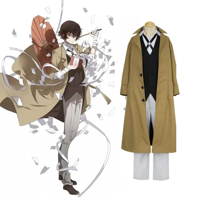 Anime Bungo Stray Dogs Dazai Osamu Cosplay Costume Long Jacket Coat Suit Adult Men Windbreaker Halloween Christmas Clothing