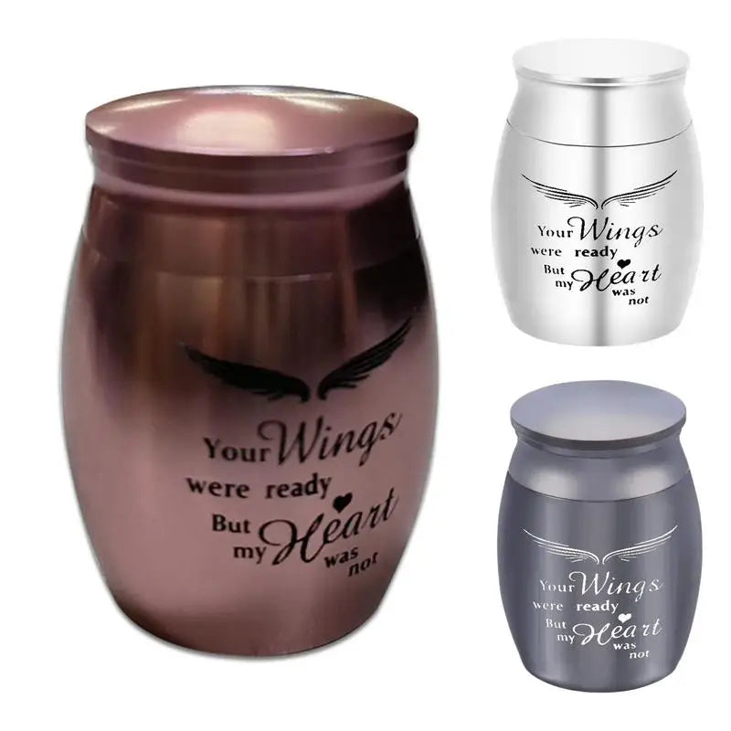 Mini Metal Pet Urn Small Ashes Aluminum Keepsake Cremation Casket Memorial Pet Dog Cat Bird Ash Feather Wings Urn Home Supplies