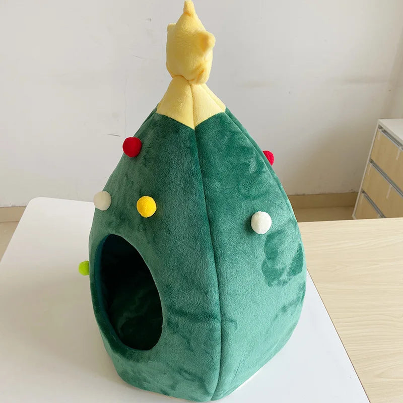 Pet Cat Bed Christmas Comfortable Pet Bed Christmas Tree Winter Warm Pets Nest Cat House Mat Dog Bed For Cats Litter Kennel Home