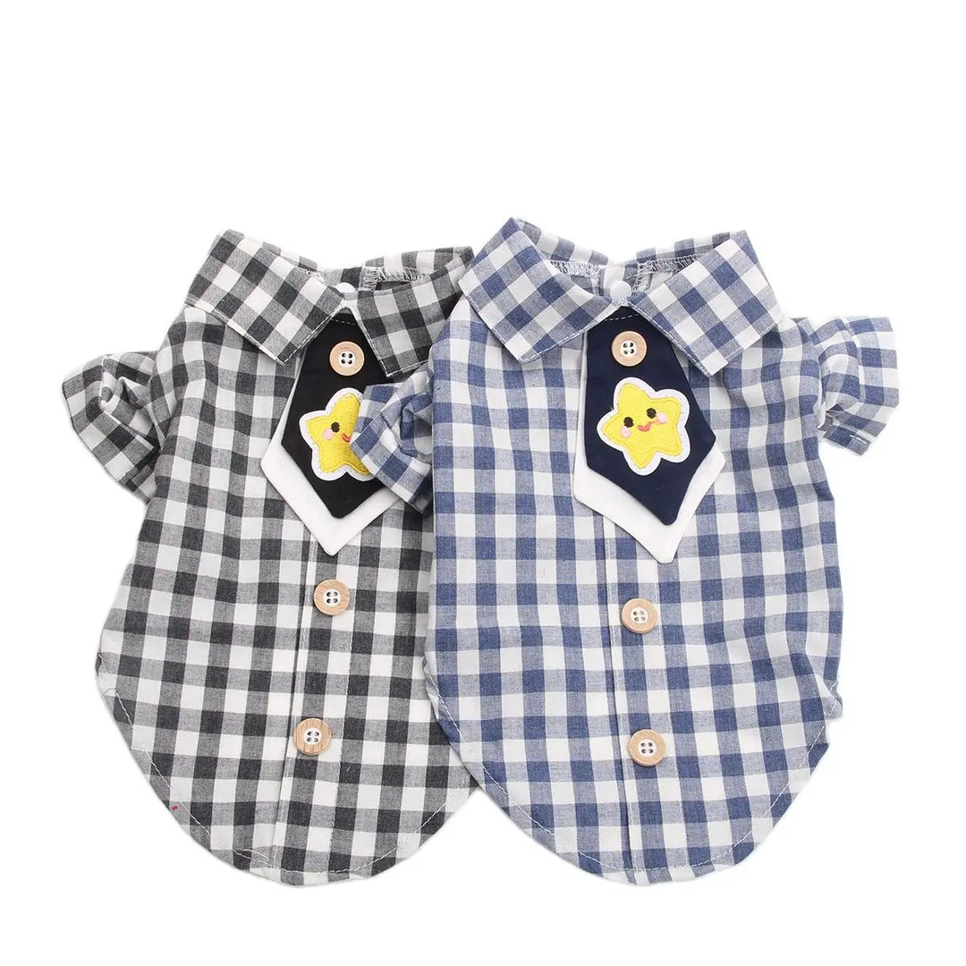 Boy Dog Cat Shirt Plaid&Necktie Tie Design Pet Puppy Blouse Spring/Summer Clothing Apparel