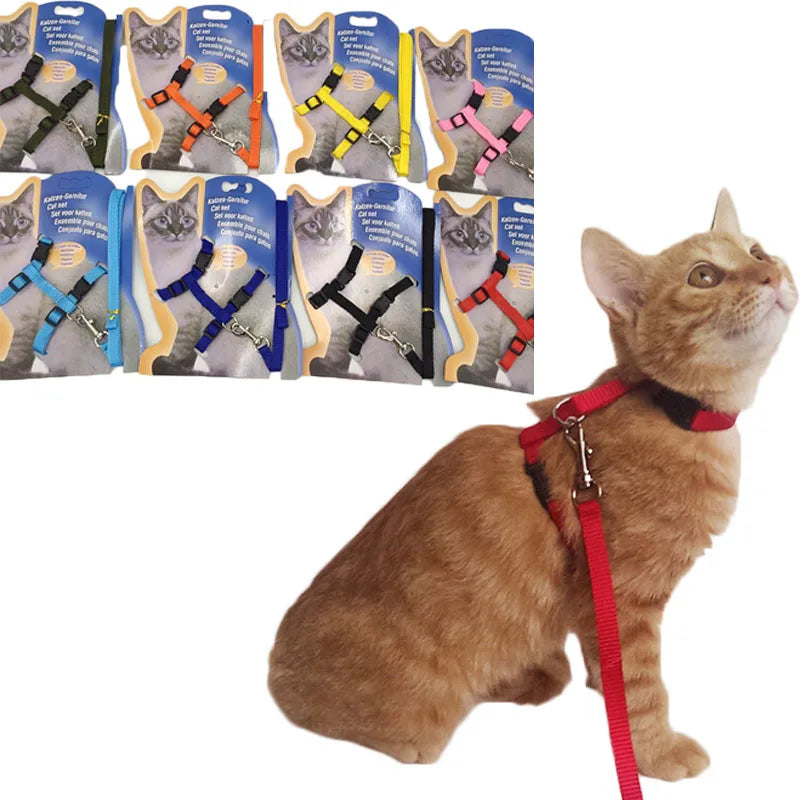 Cat Harness and Leash Set 10 colors Adjustable Nylon Pet Traction Harnesses Outdoor Walking Cat Collar Leads Leash Pet Supplies