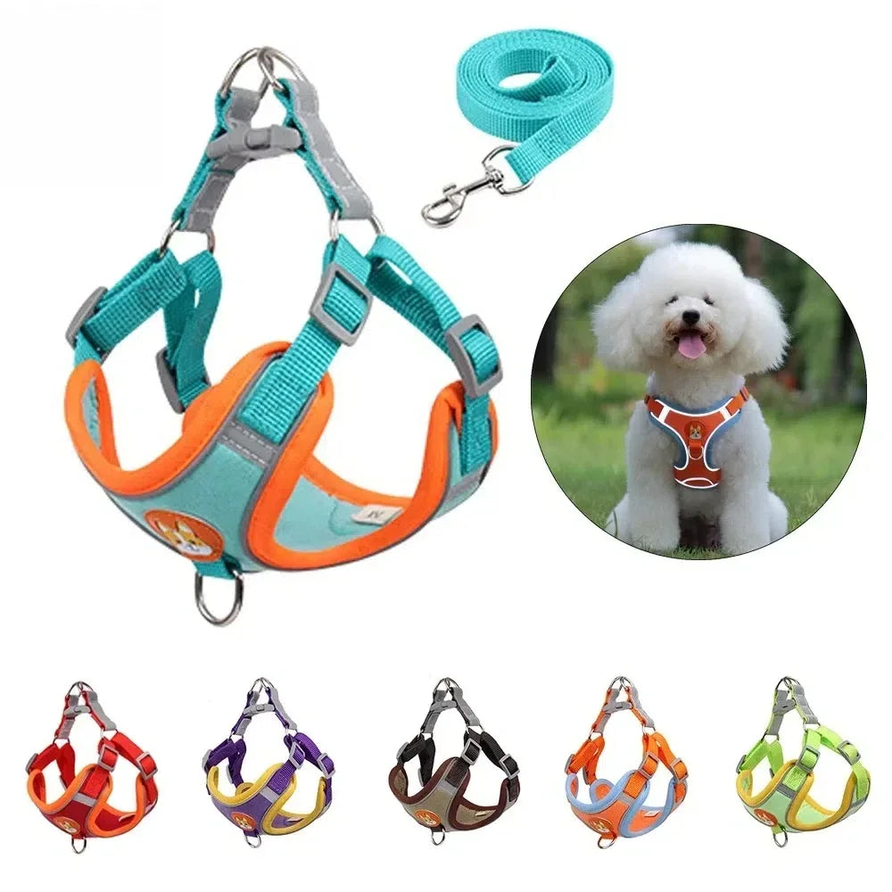 Dog Harness Lead Leash For Walking Adjustable Escape Proof Suede Vest Hardness Puppy Dog Collar For Small Medium Pet Accessories