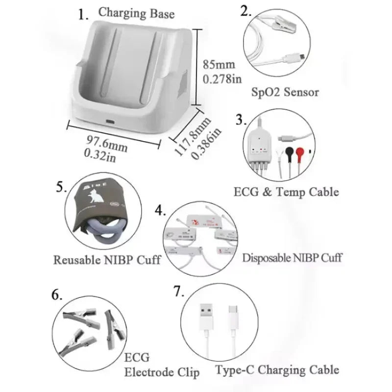 BERRY AM6200 Veterinary 6 Parameters Monitor Pet Dog Cat Animal Blood Pressure ECG EKG HR BP Spo2 PR Temp APP Multi-Function