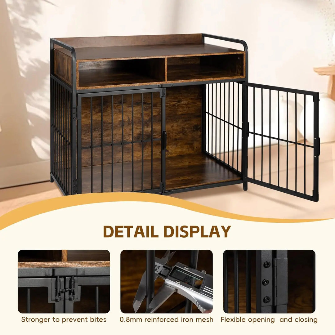 41 inch Dog Crate Furniture for Large Dog,Double Door Dog Kennel with Two Drawers Storages,Reinforced Horizontal Bars,Indoor Dog