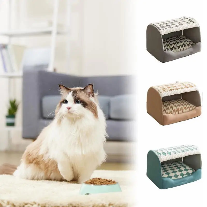 Small Dog Bed Semi Enclosed Covered Cat Bed Tent Indoor Pet House Non-Slip Cat Bed Waterproof No Deformation Pet House Cat