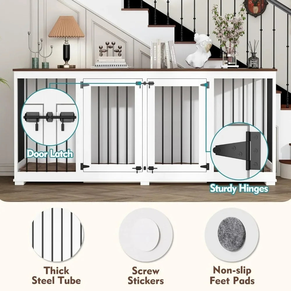 Dog Crate, Wooden  Kennel Furniture with Divider & 2 Trays, Dog Crates Furniture for Large or 2 Medium Dogs Indoor, Dog Crate