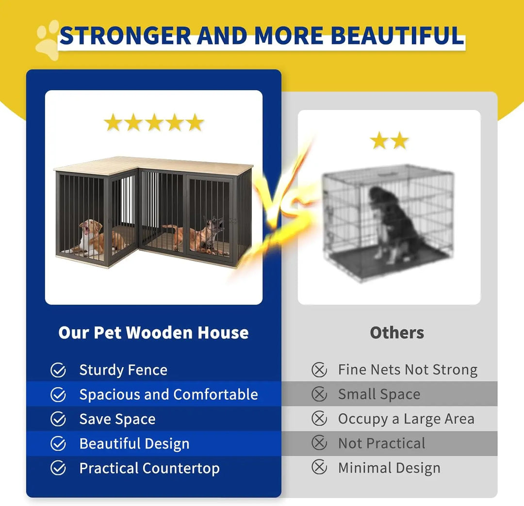 80.7" Large Dog Kennel Furniture with Dividers and Double Doors, All Steel Frame Double Dog Crate, 43.3" L X 23.6" W X 31.5" H