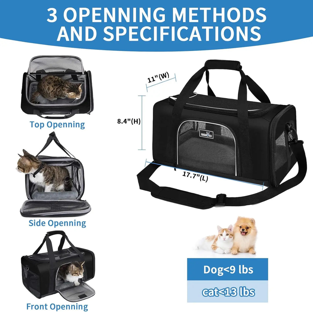 Wakytu Pet Carrier for Small Dogs Cats TSA Approved Pet Travel Carrier Bag Adequate Ventilation Soft Dog Cat Carrier