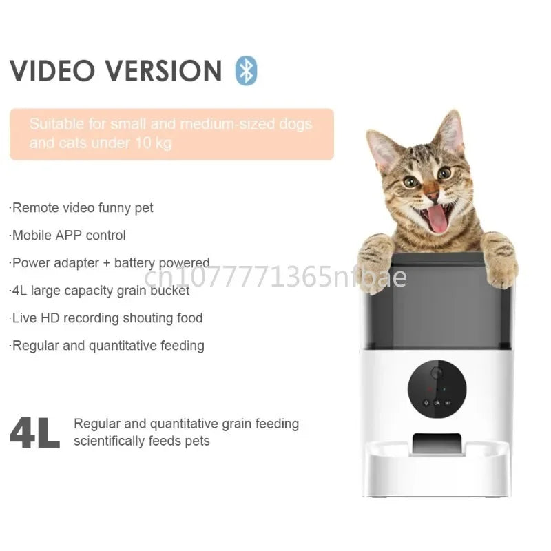 Automatic pet feeder camera, wifi remote control 4L cat and dog food feeder intelligent microchip