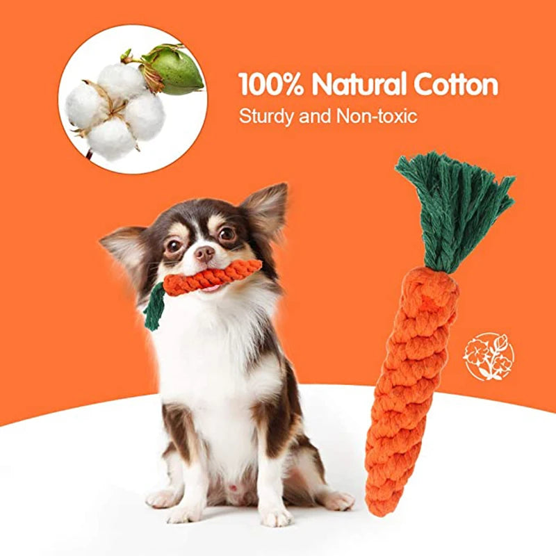 Puppy Chew Toys For Small Large Dogs Teeth Cleaning Toy Handmade Cotton Rope Carrot Shape Toy Pets Outdoor Fun Training Supplies