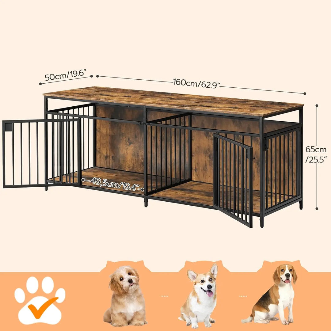 Stackable 2 Doors Large Dogs Kennel Wooden Heavy Duty Dog Cage Crate End Table Wood Pet House Furniture Indoor for 2 Large Dogs