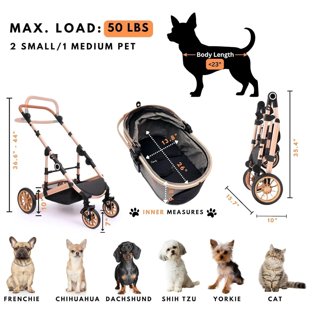 with 4 Wheels, Foldable Pet Travel Carrier for Small/Medium Dogs Cats up to 50lbs, Detachble Portable Pet Bag, Stor