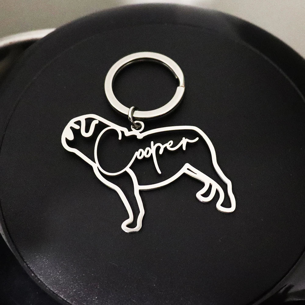 Custom Pet Name Keychains Dog Breed Silhouette Keyring Personalized Keychain for Men Memorial Gift for Loss of Dog Men Jewelry