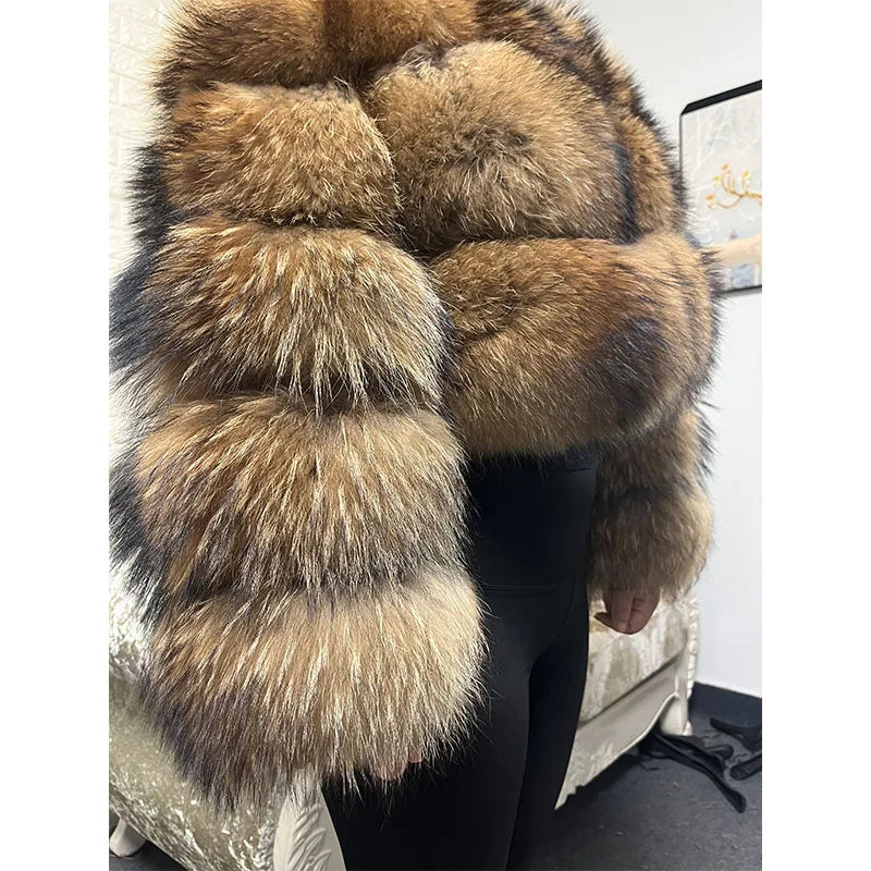 MAOMAOKONG 2024 Plus Size tops Clothing Curve coat Women's Natural real raccoon Fur Coat winter jackets outerwears Female Vest