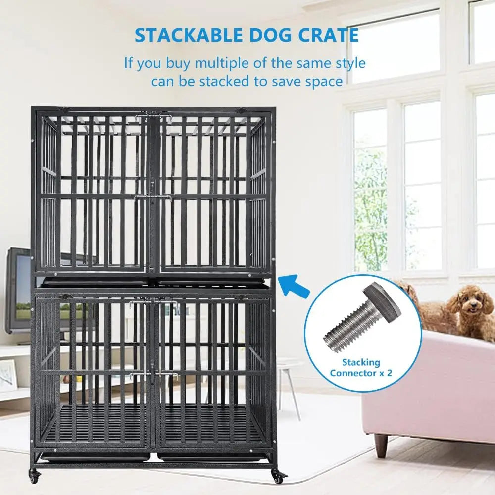 SMONTER Stackable Dog Crates with Divider- Heavy Duty Dog Cage and Kennel for 2 Small or Medium Dogs