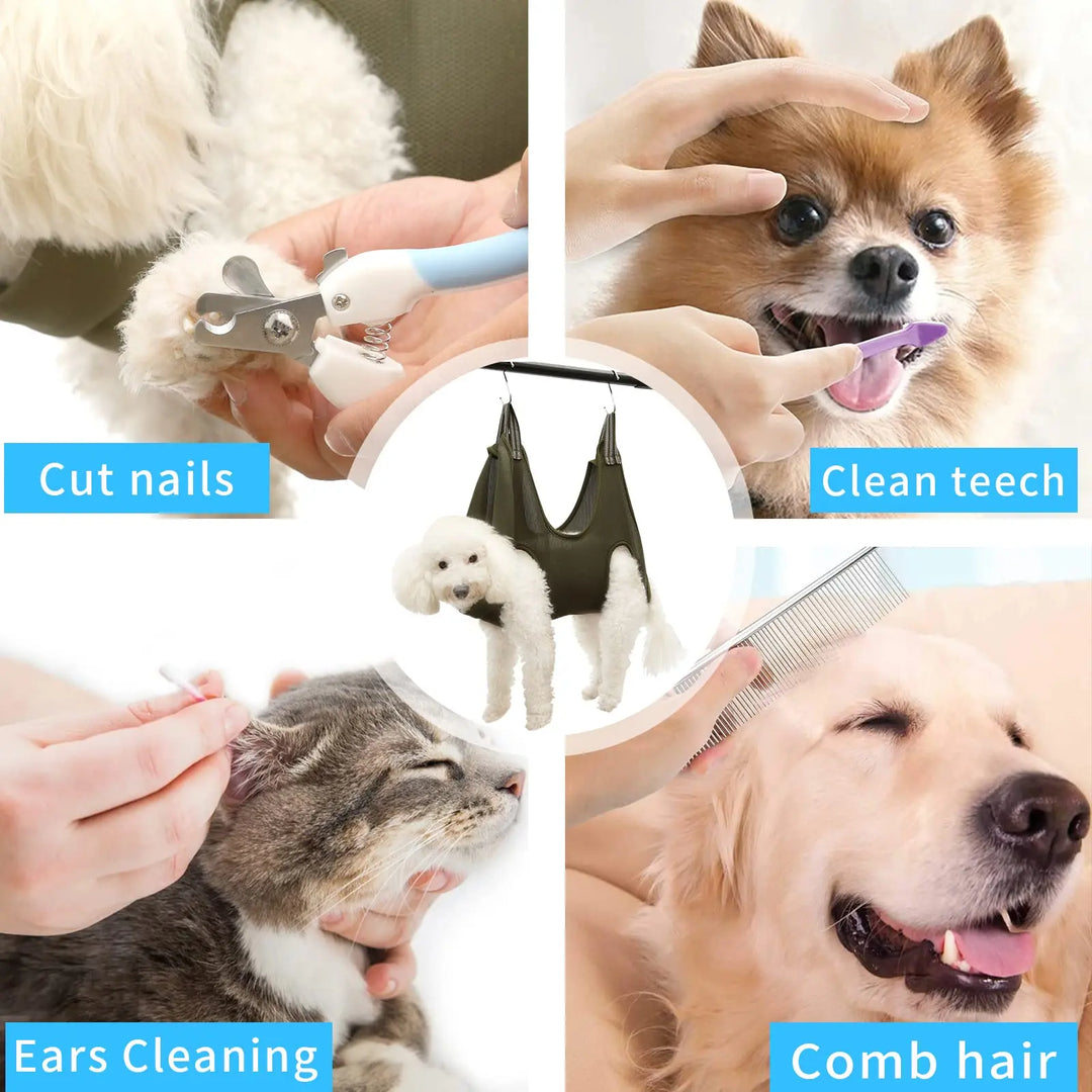 6 in 1 Pet Grooming Kit, Breathable Dog Hammock Restraint Bag,Nail Clippers, Pet Comb for Bathing Grooming and Trimming Nail