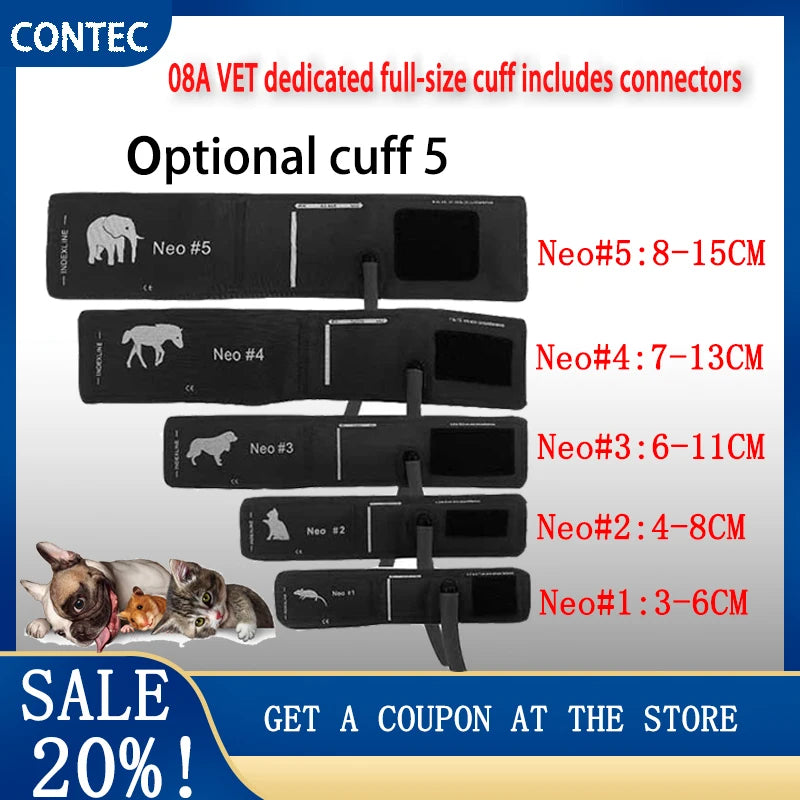 Vet Use Cuff Animals Cuff CONTEC08A Veterinary Blood Pressure Monitor Cuff 5 types Mouse/Cat/Dog/Horse/Elephant With Connector