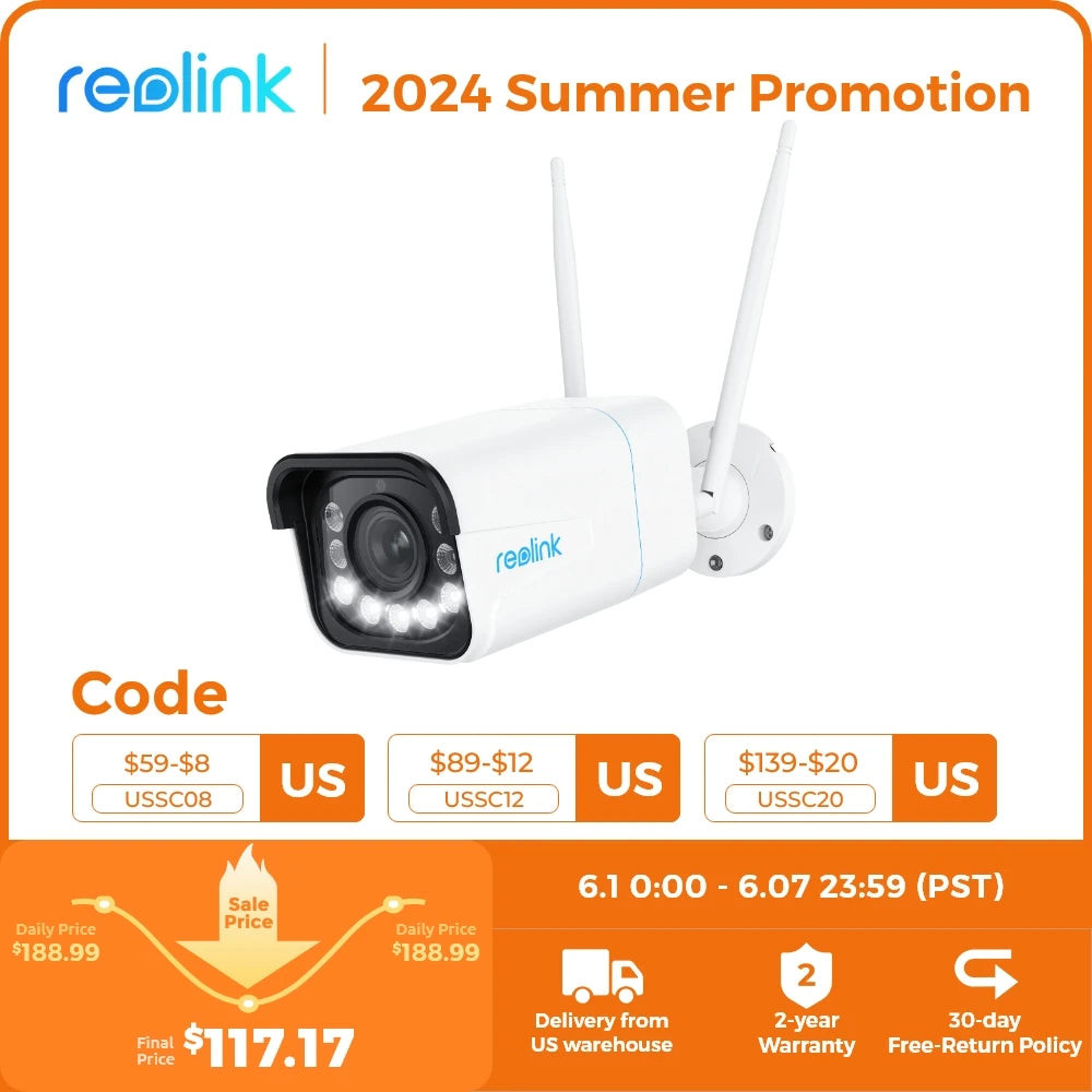 Reolink 4K Security Camera Smart Detection 8MP Wi-Fi 6 Tech Surveillance Cameras Onvif 2.4G/5Ghz Wireless 5MP Outdoor IP Camera