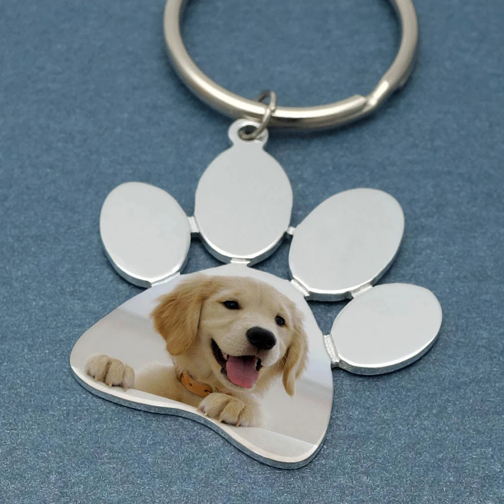 Custom Dog Pawprint Keychain Personalized Dog Cat Photo Keyring Pet Portrait Key Chain Keepsakes Pet Memorial Gift for Him Her