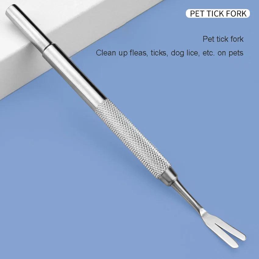 Stainless Steel Single Head Dog lice Fork tick Fork Pet Pest Control Flea Clip Hard Tick Extractor Cleaning Tool