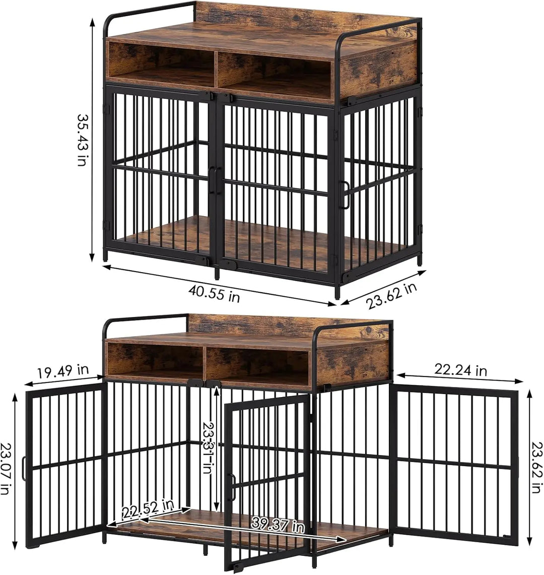 Large Furniture Dog Crate,Kennel Indoor, Wood Cage Table with Drawers Storage, Heavy Duty , Jaula para Perros,