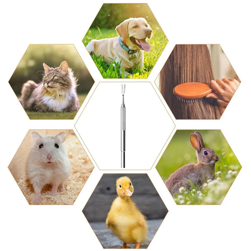 Stainless Steel Single Head Dog lice Fork tick Fork Pet Pest Control Flea Clip Hard Tick Extractor Cleaning Tool