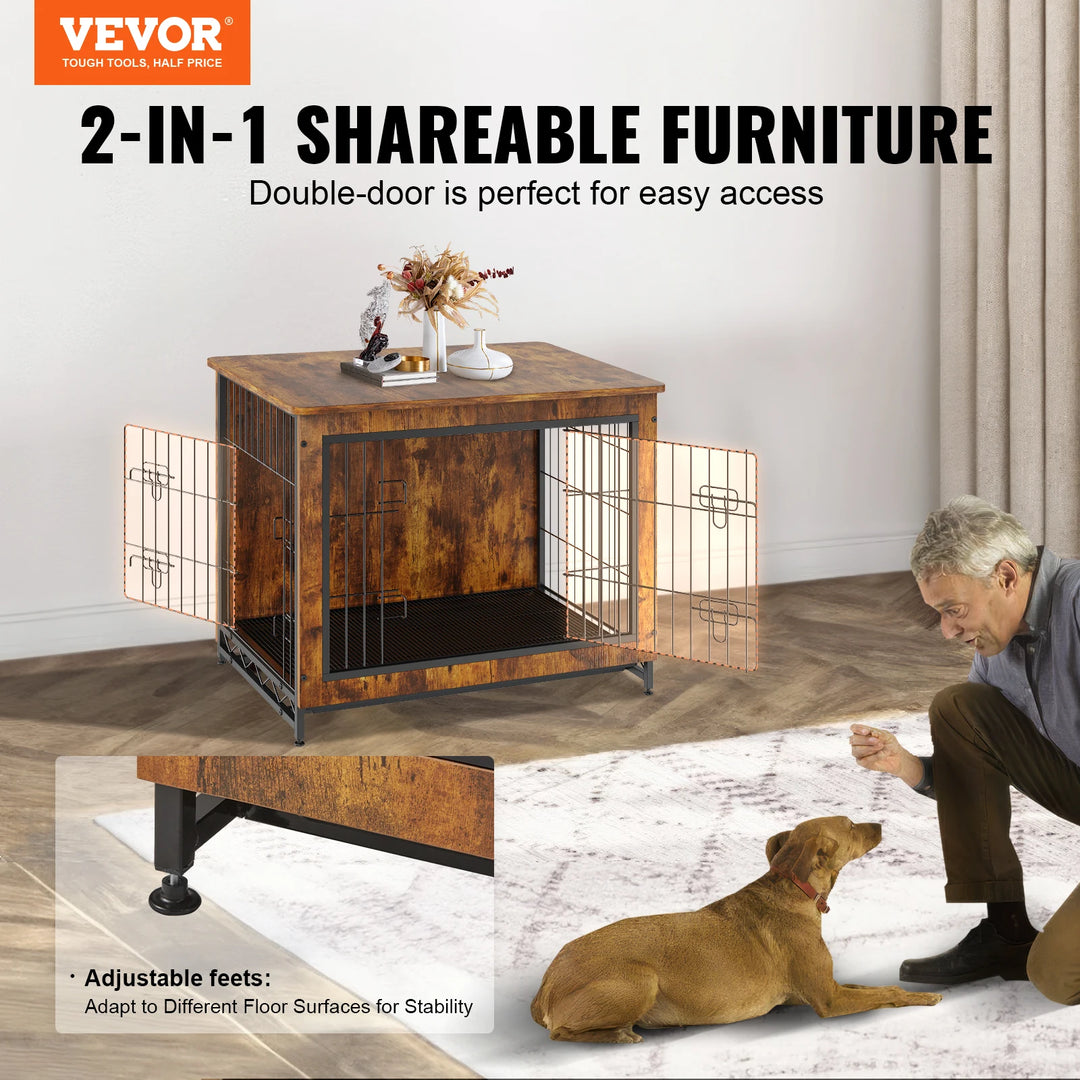 VEVOR Dog Crate Furniture 32in Wooden Double Doors Dog Crate W/Multi-Purpose Removable Tray Modern Dog Kennel Indoor Up to 45lbs