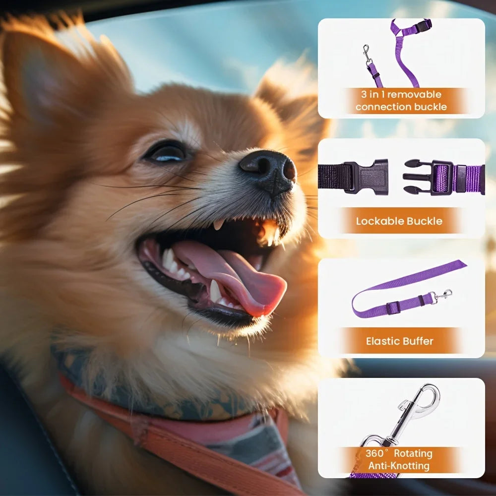 Solid Color Two-in-one Pet Car Seat Belt Nylon Lead Leash Backseat Safety Belt Adjustable Dogs Harness Collar Pet Accessories