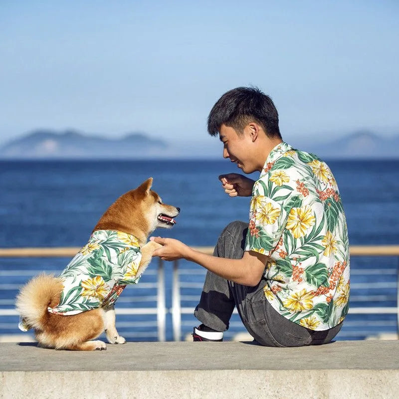 Summer Pet Dogs Cats Clothes Hawaiian Style Leaf Printed Beach Shirts for Puppy Medium Large Dog Chihuahua Costume Pet Clothing