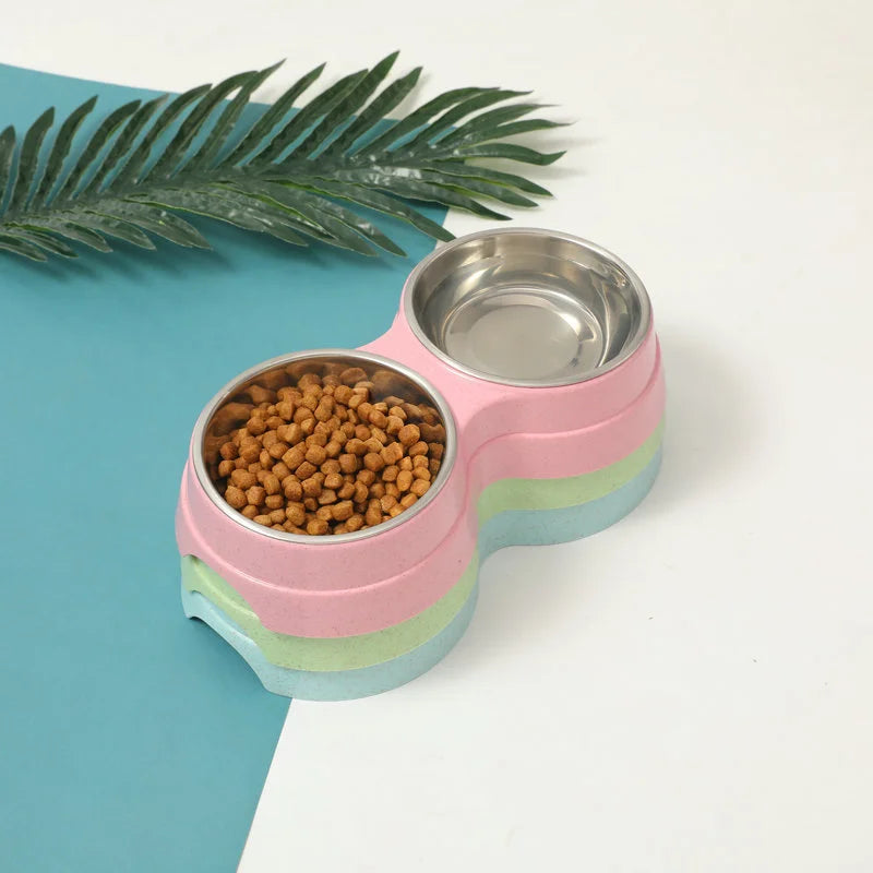 Stainless Steel Double Pet Bowls,Food and Water Feeder,Pet Drinking Feeder,Cat and Puppy Feeding Supplies, Small Dog Accessories