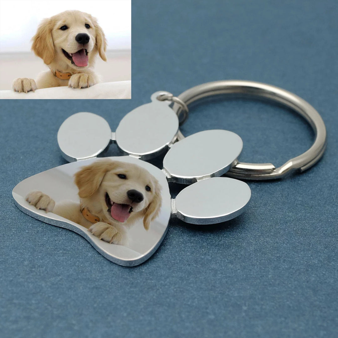 Custom Dog Pawprint Keychain Personalized Dog Cat Photo Keyring Pet Portrait Key Chain Keepsakes Pet Memorial Gift for Him Her