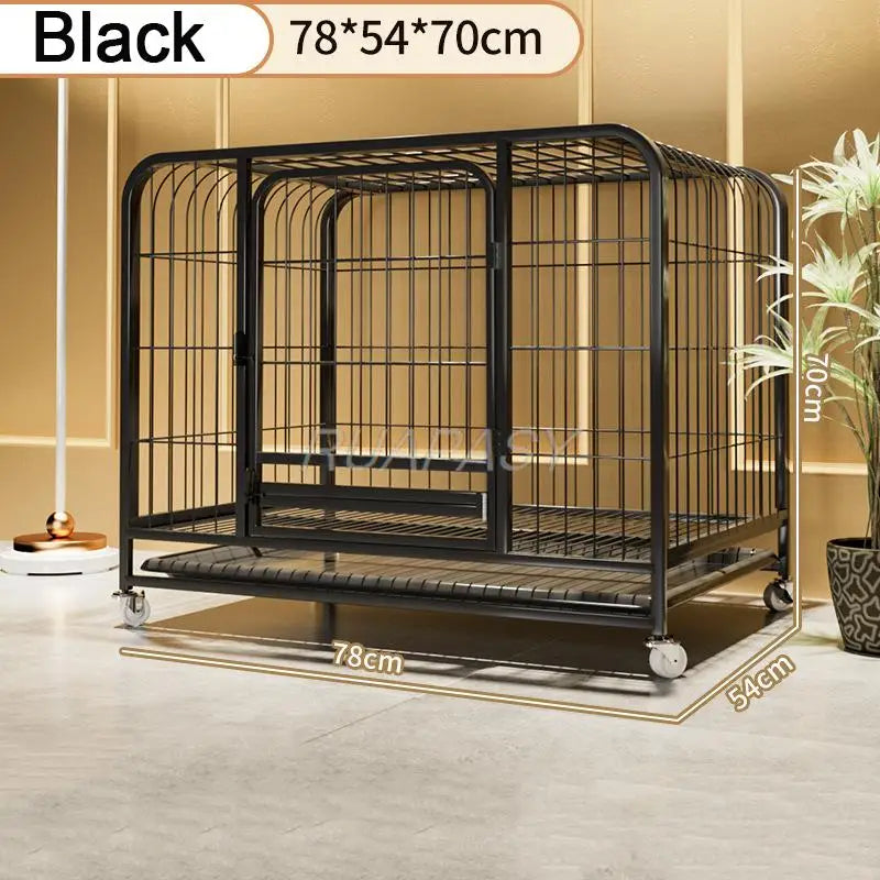 Dog Crate Furniture with Door Metal Pet Dog Cages House with Leak-Proof Pan Removable Tray Floor Protecting Kennel on Wheels