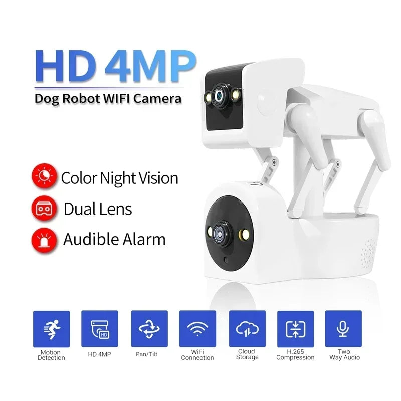 White Robot Dog Camera Full APP  Dome Camera Yoosee AI Humanoid Detection Baby Monitor-EU Plug Color PTZ IP