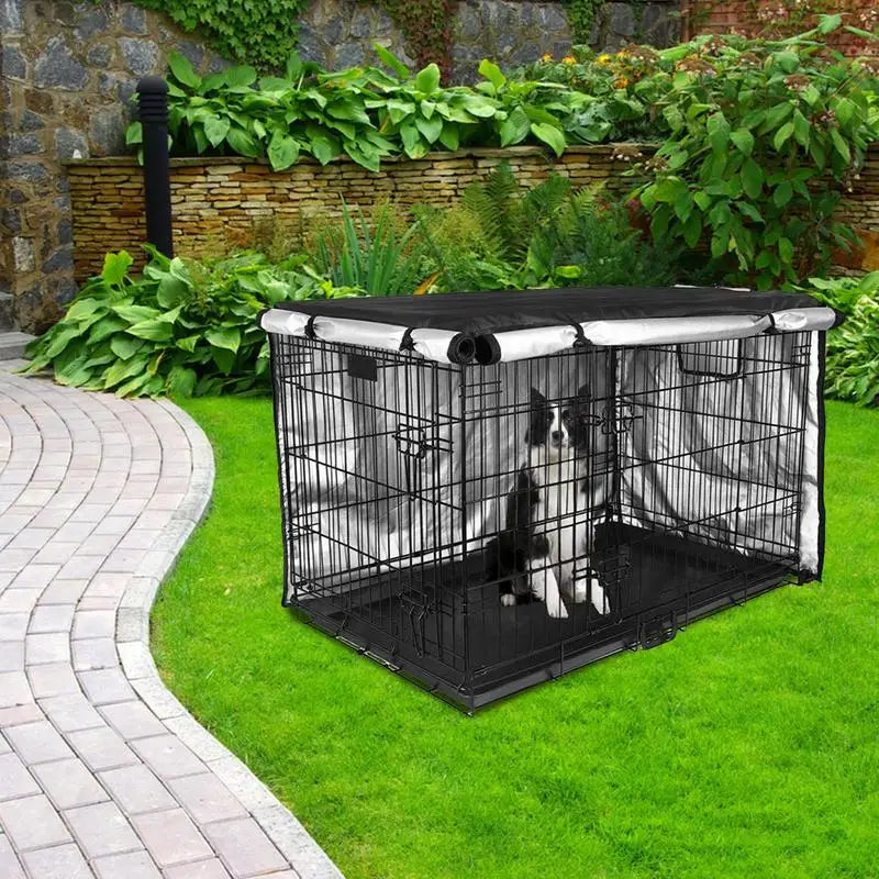 Dog Crate Cover Silver Coated Private Cloth Crate Cover Breathable Double Door Cage Cover Crate Cover with Ventilation Window