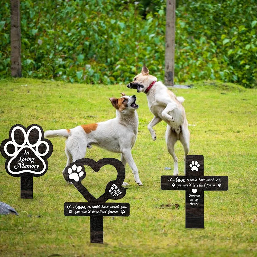 Wooden Pet Memorial Grave Cross Funerary Mark Deceased Dog Paw Print Monument Cemetery Plate Footprint Plaque Yard Garden Decor