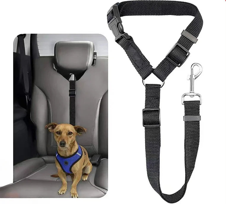 Solid Color Two-in-one Pet Car Seat Belt Nylon Lead Leash Backseat Safety Belt Adjustable Dogs Harness Collar Pet Accessories