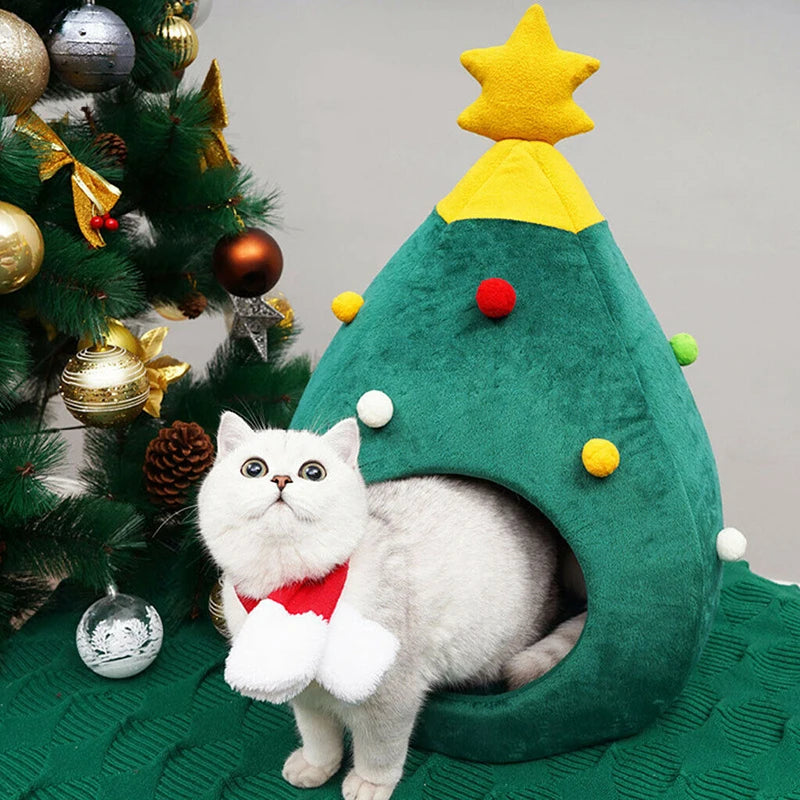 Pet Cat Bed Christmas Comfortable Pet Bed Christmas Tree Winter Warm Pets Nest Cat House Mat Dog Bed For Cats Litter Kennel Home