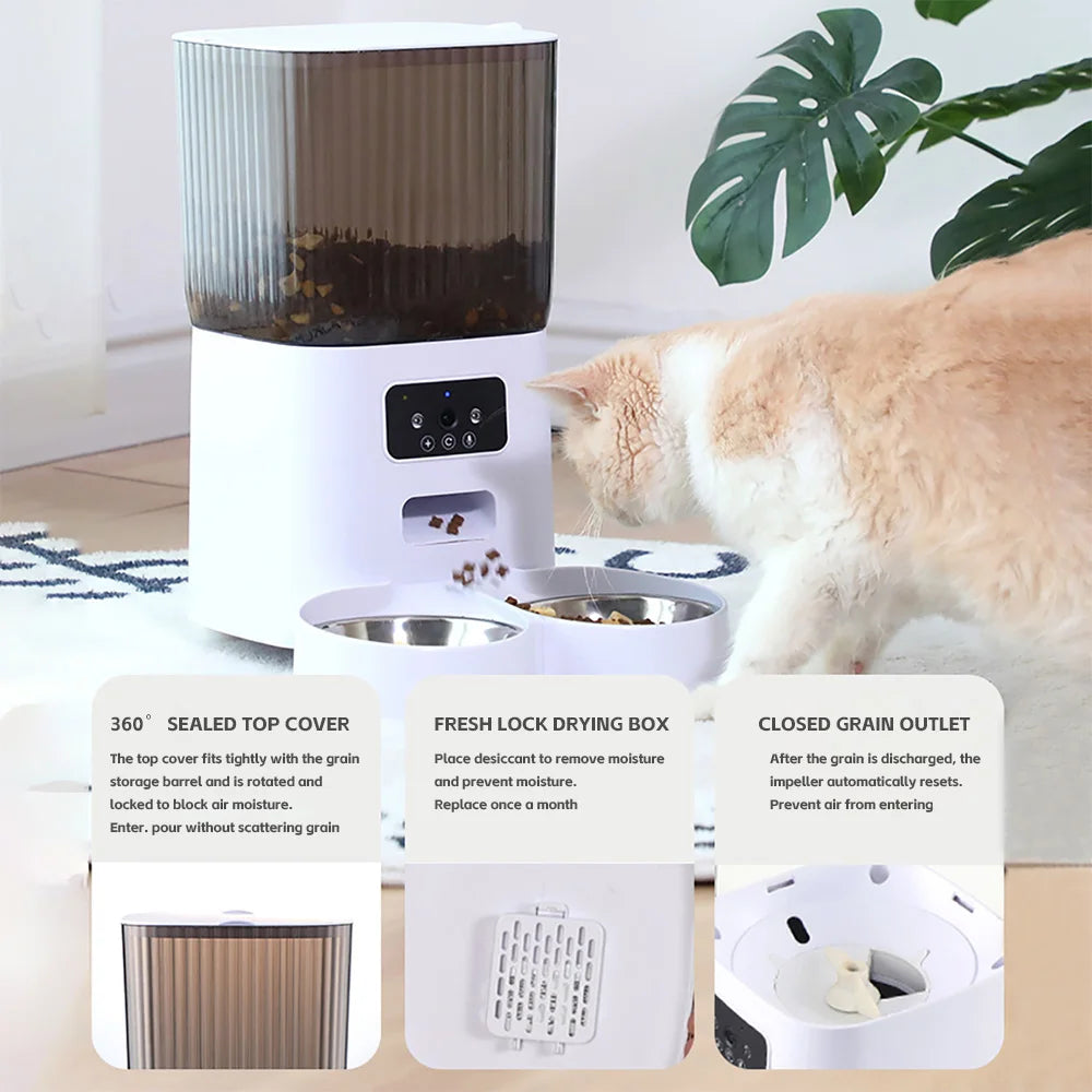 5L Pet Feeder with Camera Automatic Cat Feeder Smart Dog Food Dispenser WiFi Timing Quantitative Stainless Steel Feeding Bowl