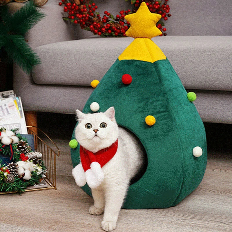 Pet Cat Bed Christmas Comfortable Pet Bed Christmas Tree Winter Warm Pets Nest Cat House Mat Dog Bed For Cats Litter Kennel Home