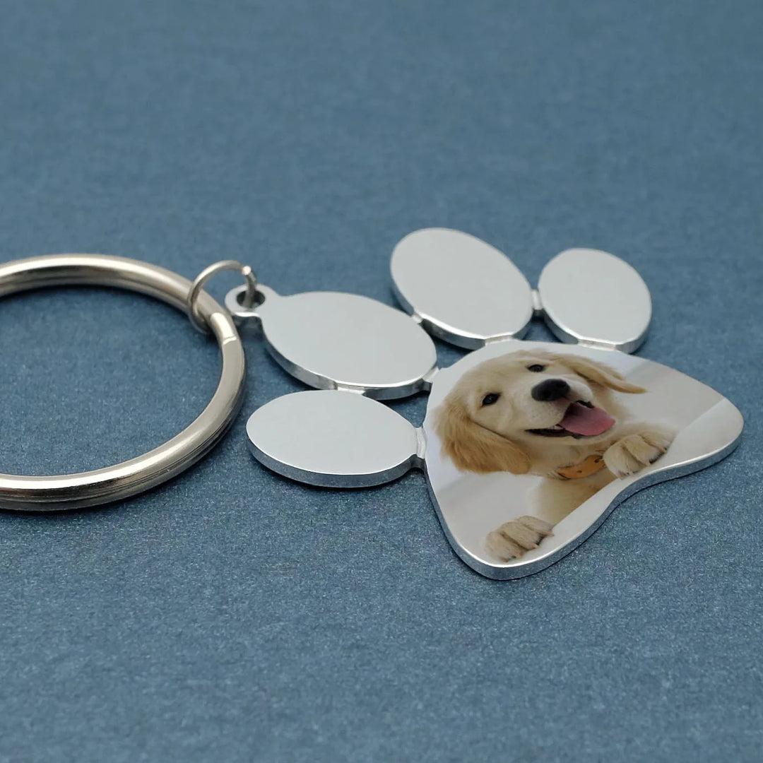 Custom Dog Pawprint Keychain Personalized Dog Cat Photo Keyring Pet Portrait Key Chain Keepsakes Pet Memorial Gift for Him Her