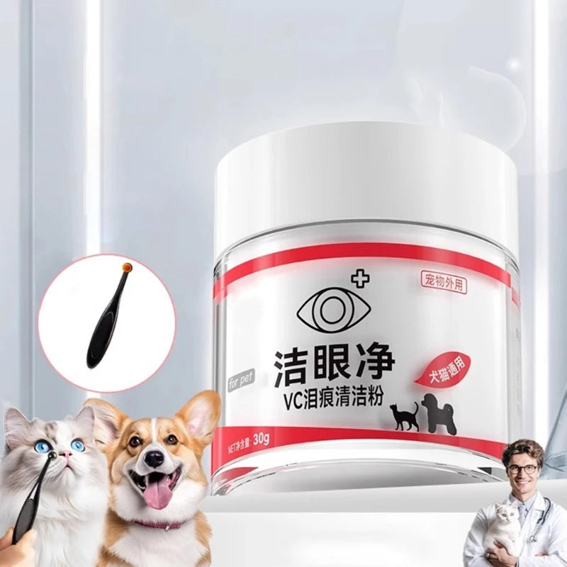 Pet Tear Stain Remover Powder with Brush for Dogs and Cats Grooming Pet Eye Stain Cleaning Powder No Irritating