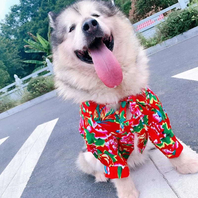 Red Flowers New Year Dog Clothes Puppy Shirt Small Medium Large Big Dog Clothing Alaskan Malamute Husky Golden Retriever Costume