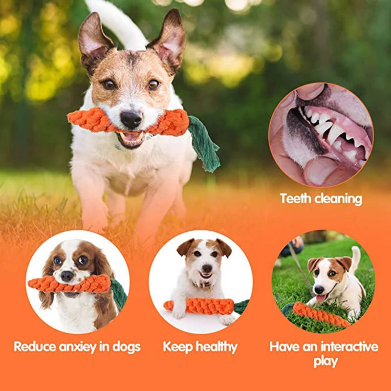 Puppy Chew Toys For Small Large Dogs Teeth Cleaning Toy Handmade Cotton Rope Carrot Shape Toy Pets Outdoor Fun Training Supplies